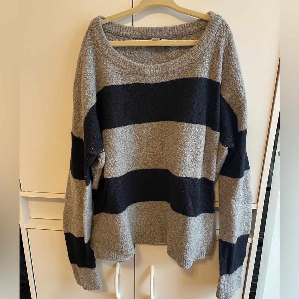 LOFT grey and navy striped sweater